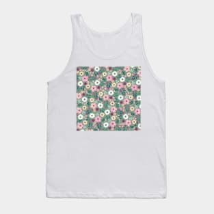 Pink flowers Botanical Green Design Tank Top